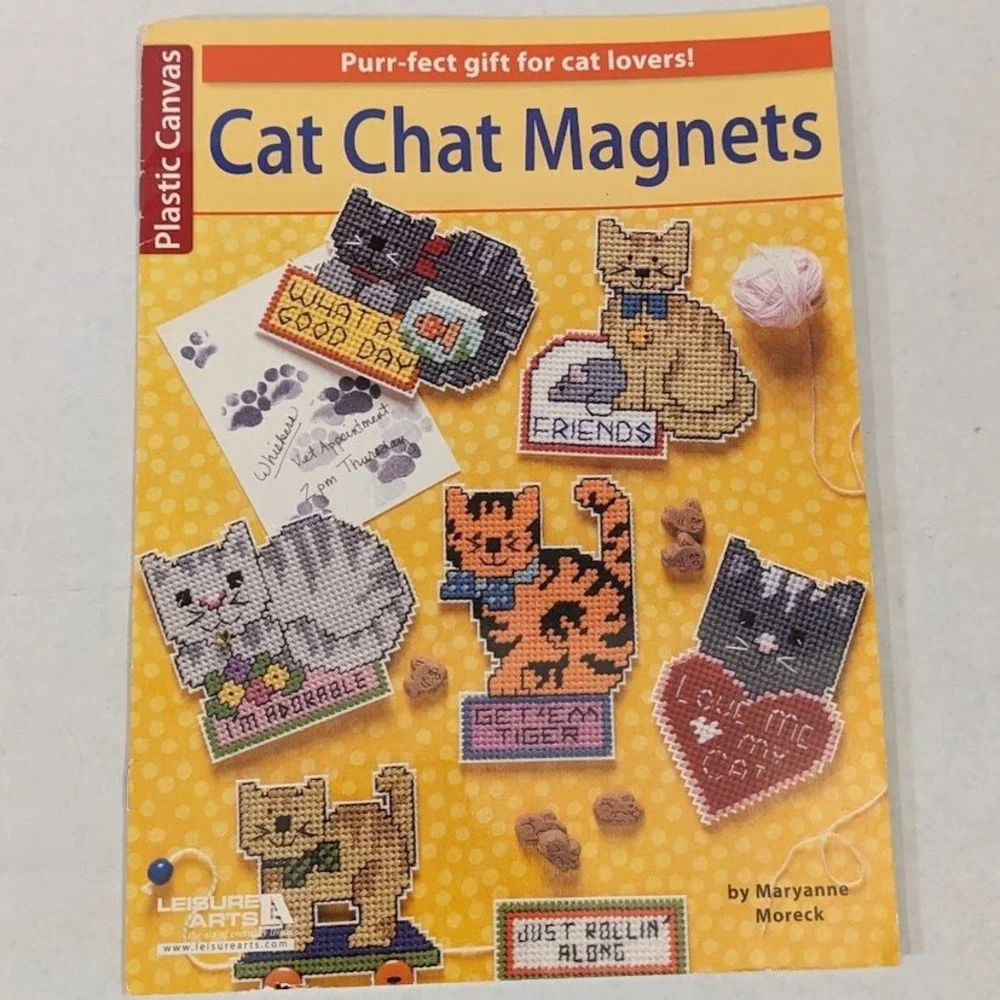 Leisure Arts Cat Chat Magnets Plastic Canvas Pattern Booklet Maryanne Moreck